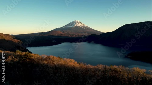 Mt Fuji and Lake Motosu at Sunset photo