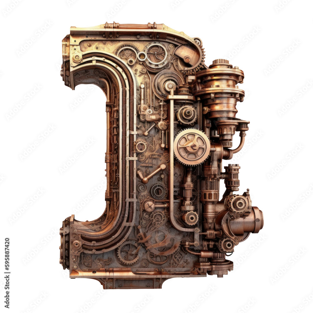Steampunk, letter I, Generative AI