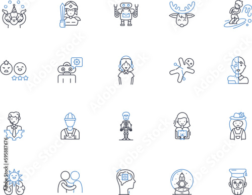 Personnel leadership line icons collection. Empathy , Communication , Trust , Accountability , Vision , Coaching , Teamwork vector and linear illustration. Adaptability ,Dedication ,Perseverance