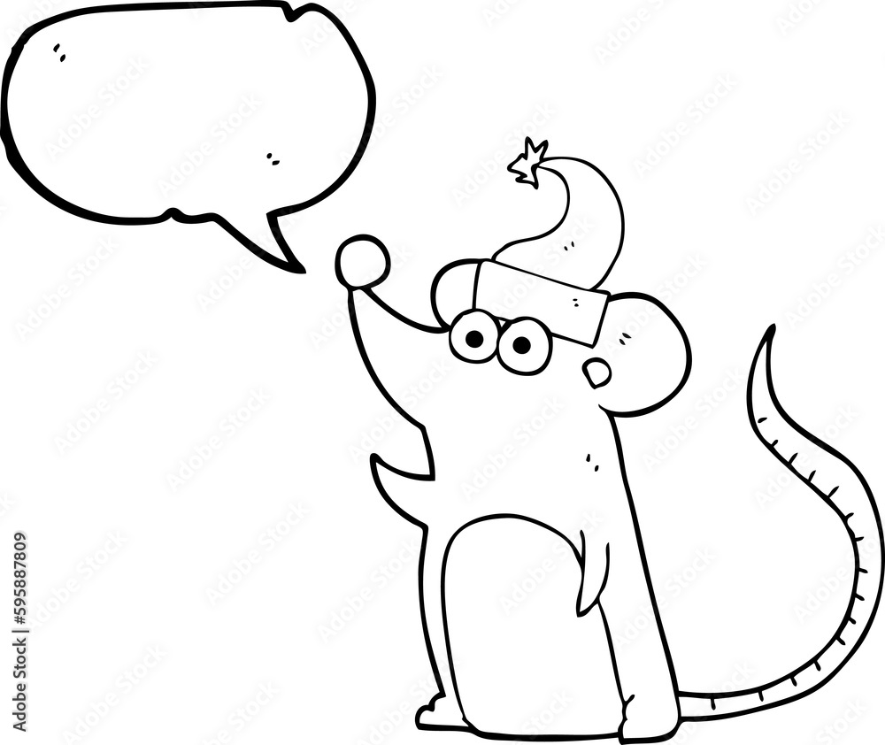freehand drawn speech bubble cartoon mouse christmas hat freehand drawn speech bubble cartoon mouse christmas hat