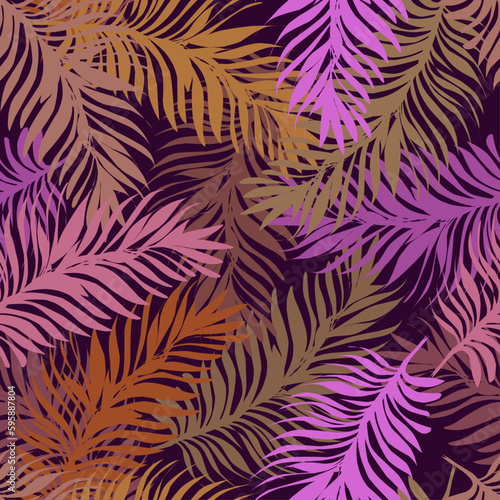 Vector endless colorful seamless pattern  palm leaves. For printing on fabric  wallpaper  paper. Flat vector design  