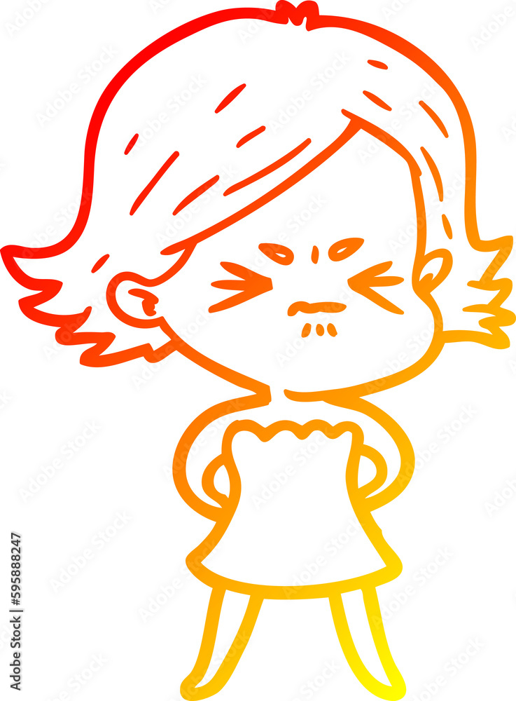 warm gradient line drawing of a cartoon angry woman warm gradient line drawing of a cartoon angry woman