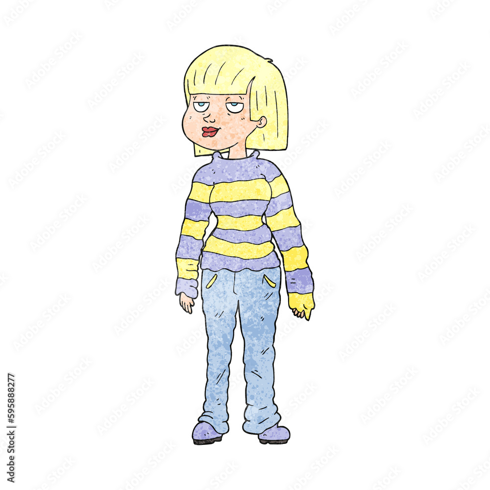 freehand textured cartoon woman in casual clothes freehand textured cartoon woman in casual clothes