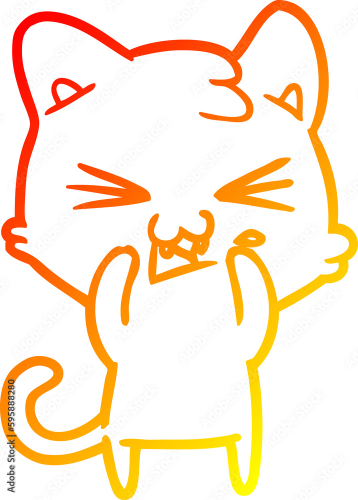 warm gradient line drawing of a cartoon cat warm gradient line drawing of a cartoon cat