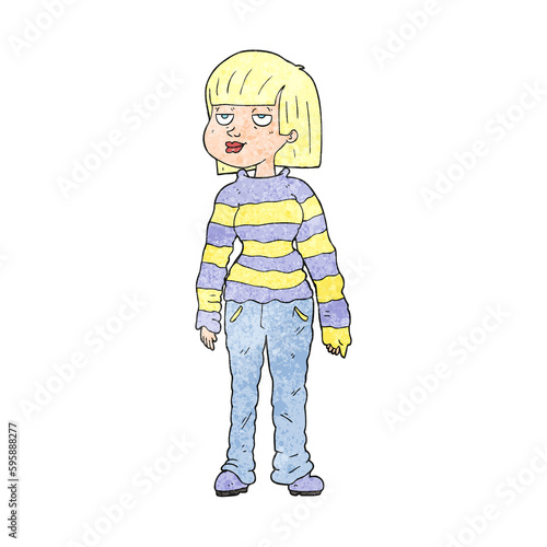 freehand textured cartoon woman in casual clothes