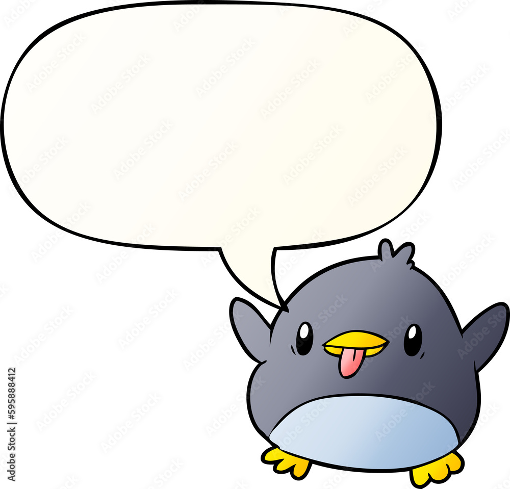 cute cartoon penguin with speech bubble in smooth gradient style cute cartoon penguin with speech bubble in smooth gradient style