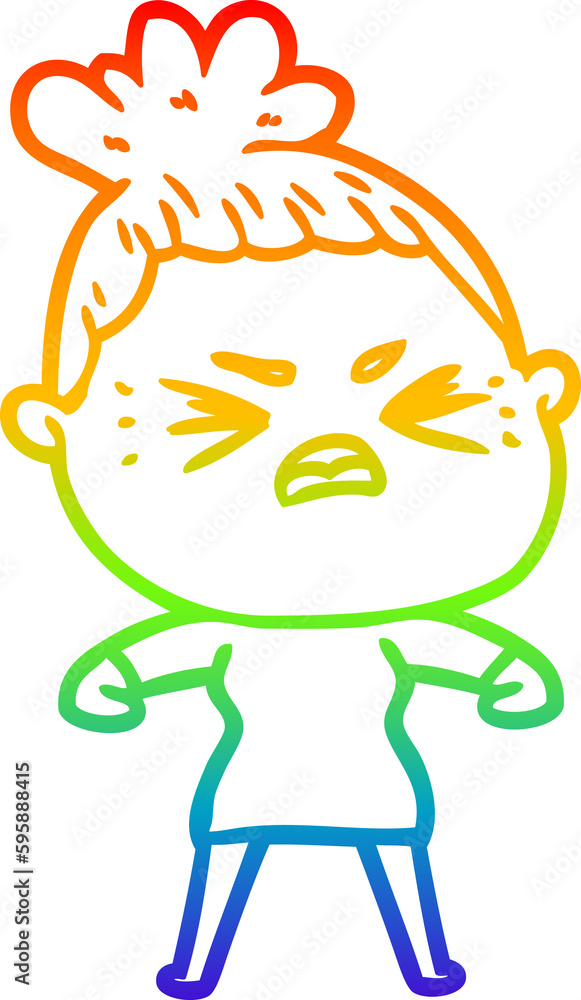 rainbow gradient line drawing of a cartoon angry woman rainbow gradient line drawing of a cartoon angry woman