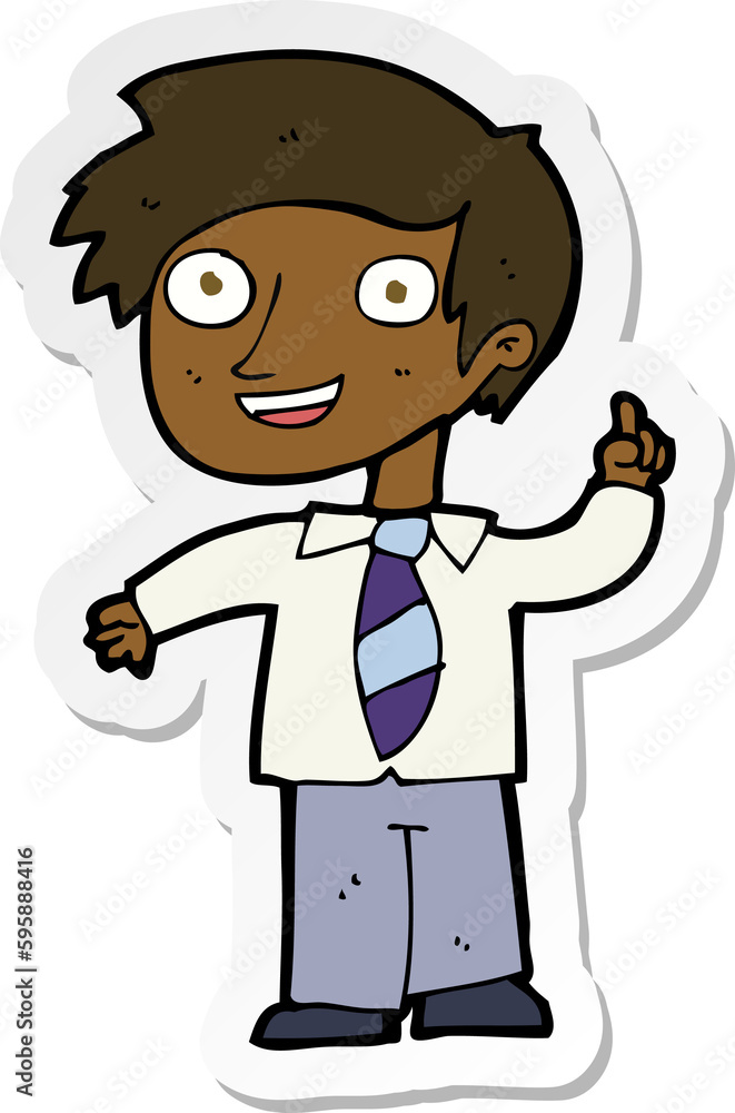 sticker of a cartoon school boy with idea