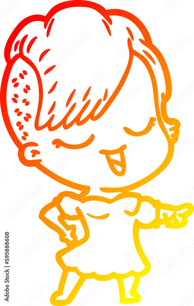 warm gradient line drawing of a happy cartoon girl warm gradient line drawing of a happy cartoon girl