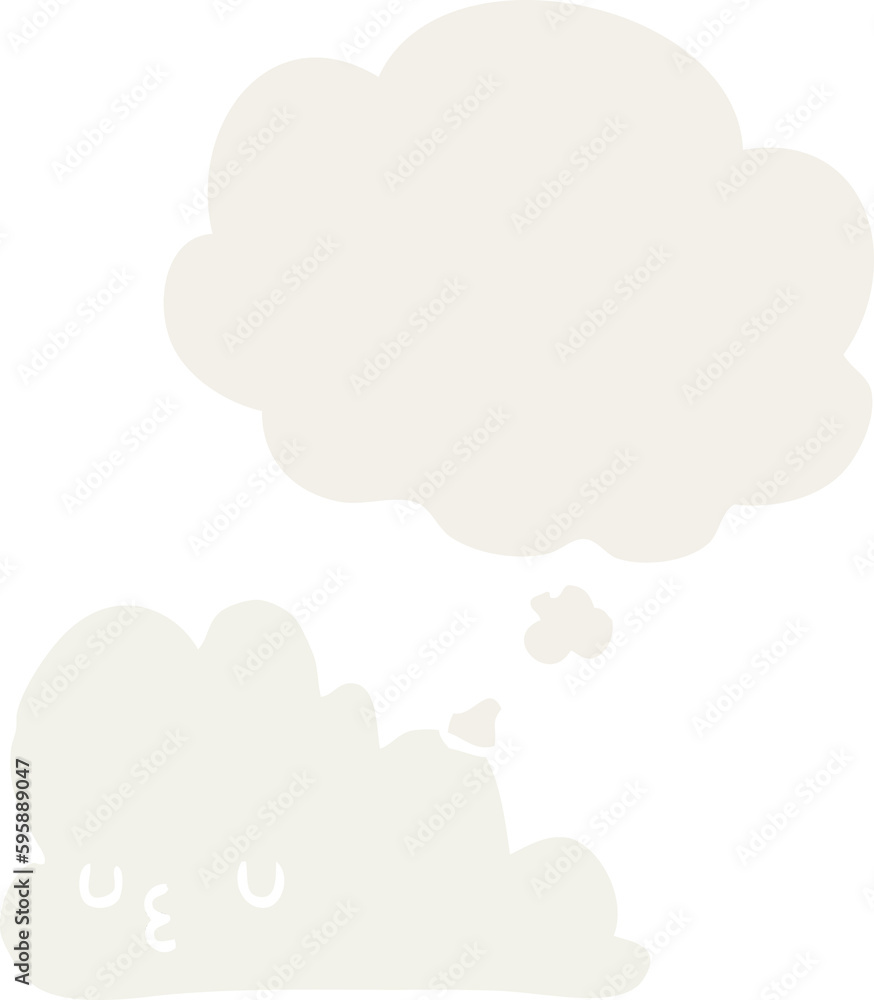 cute cartoon cloud with thought bubble in retro style