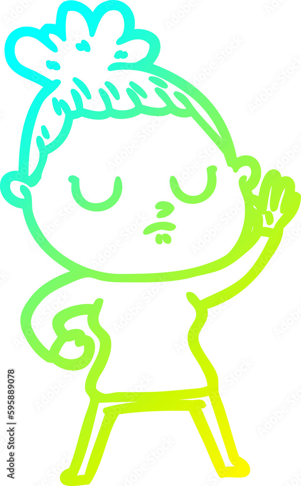 cold gradient line drawing of a cartoon calm woman cold gradient line drawing of a cartoon calm woman