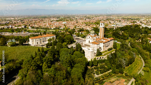 Aerial footage of an italian monastery on a sunny day  photo