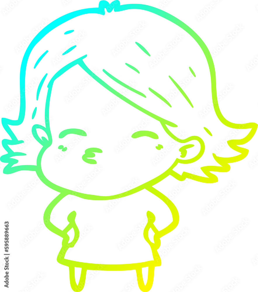 cold gradient line drawing of a cartoon woman cold gradient line drawing of a cartoon woman
