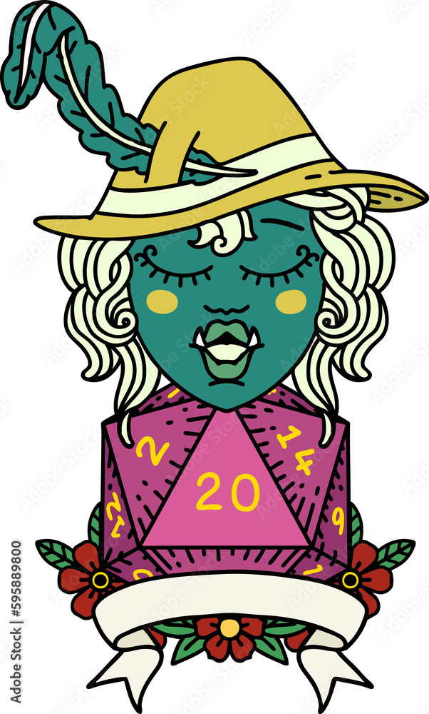 Retro Tattoo Style half orc bard with natural 20 dice roll Retro Tattoo Style half orc bard with natural 20 dice roll