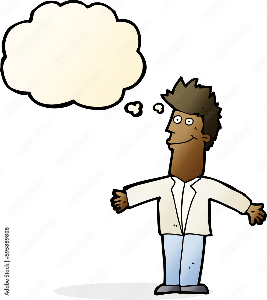 cartoon happy man with thought bubble cartoon happy man with thought bubble