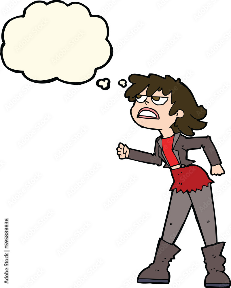 cartoon angry biker girl with thought bubble cartoon angry biker girl with thought bubble