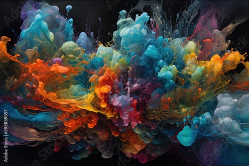 Colorful abstract painting  As you approach the painting  your eyes are immediately drawn to the explosion of color that seems to burst forth from the canvas. AI-generated