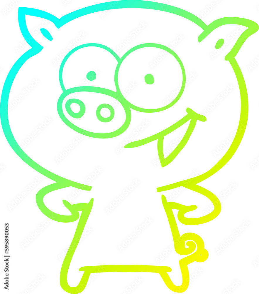cold gradient line drawing of a cheerful pig cartoon cold gradient line drawing of a cheerful pig cartoon