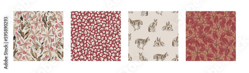 forrest animal wallpaper art leaf wild nature wreath fox lynx deer owl seamless pattern 