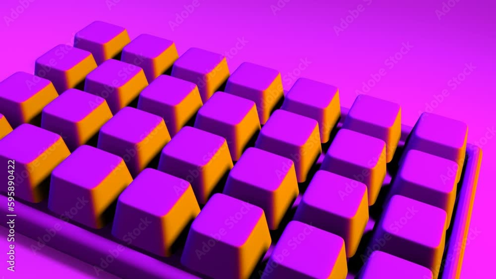 Bright violet computer keyboard on purple background 3D 4K looped background Bright violet computer keyboard on purple background 3D 4K looped background
