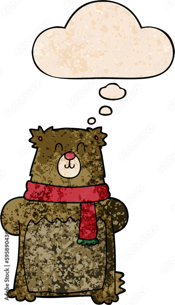 cartoon bear with thought bubble in grunge texture style cartoon bear with thought bubble in grunge texture style