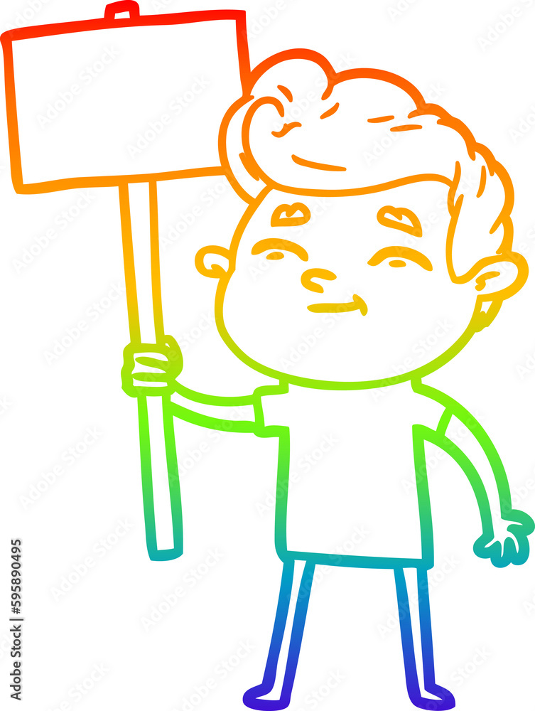 rainbow gradient line drawing of a happy cartoon man with sign rainbow gradient line drawing of a happy cartoon man with sign