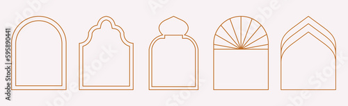 Boho minimal arch frames. Bohemian contemporary borders for esoteric linear logo celestial concept. Vector illustration