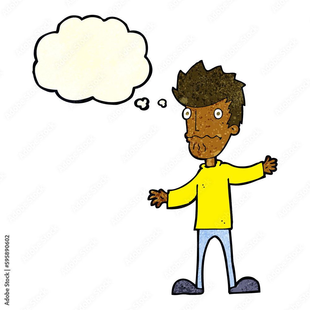 cartoon nervous man with thought bubble cartoon nervous man with thought bubble