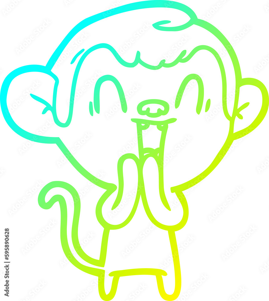cold gradient line drawing of a cartoon laughing monkey cold gradient line drawing of a cartoon laughing monkey