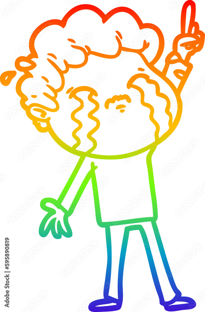 rainbow gradient line drawing of a cartoon man crying rainbow gradient line drawing of a cartoon man crying