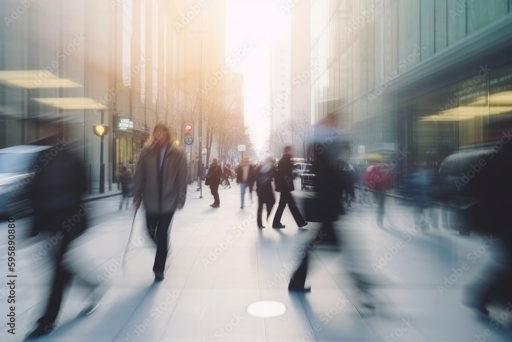 A blur of speed-shuttered business people, rushing through the city streets in a blur of motion. Perfect for depicting the fast-paced world of modern business. Generative AI A blur of speed-shuttered business people, rushing through the city streets in a blur of motion. Perfect for depicting the fast-paced world of modern business. Generative AI