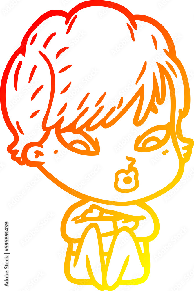warm gradient line drawing of a cartoon woman warm gradient line drawing of a cartoon woman
