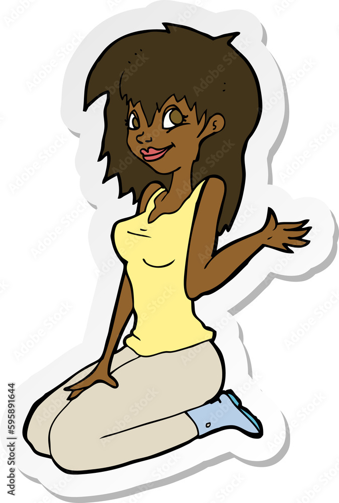sticker of a cartoon pretty girl waving sticker of a cartoon pretty girl waving