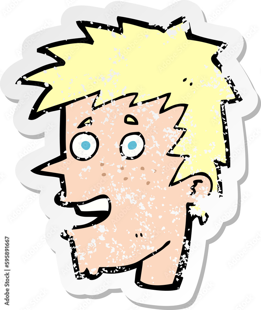 retro distressed sticker of a cartoon happy boy face