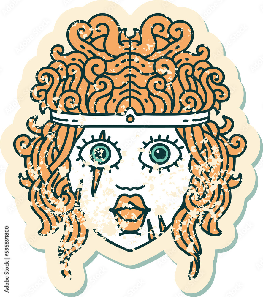 grunge sticker of a human barbarian character grunge sticker of a human barbarian character
