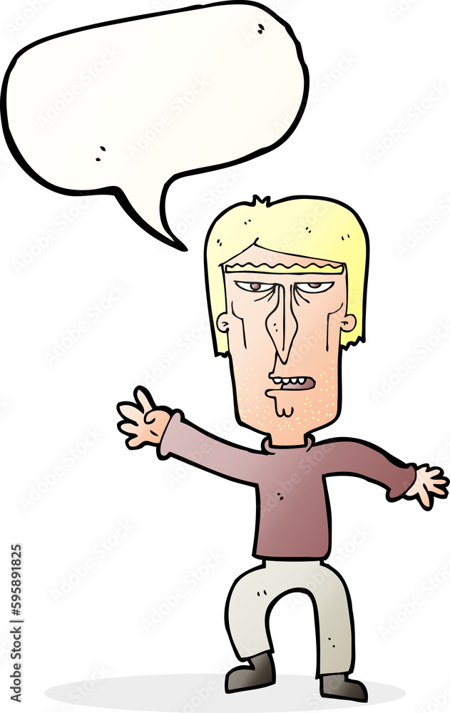 cartoon angry man waving warning with speech bubble