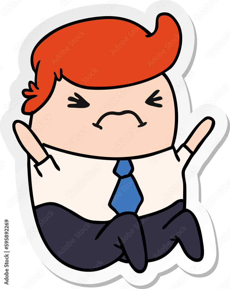 sticker cartoon illustration of an angry kawaii business man