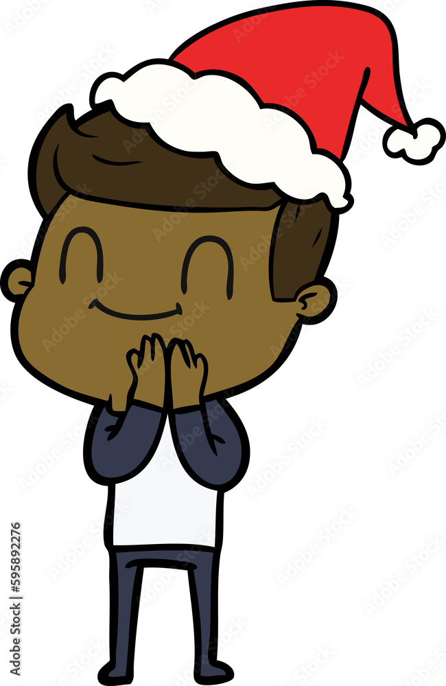 hand drawn line drawing of a friendly man wearing santa hat hand drawn line drawing of a friendly man wearing santa hat