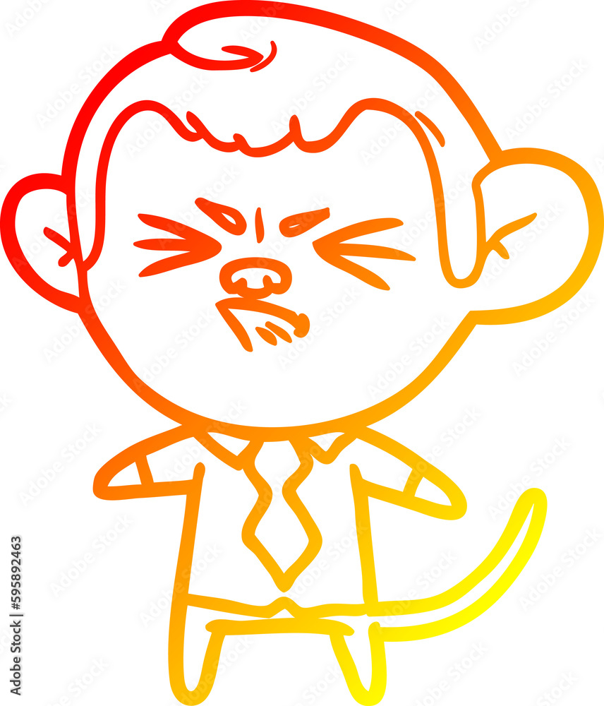 warm gradient line drawing of a cartoon annoyed monkey warm gradient line drawing of a cartoon annoyed monkey