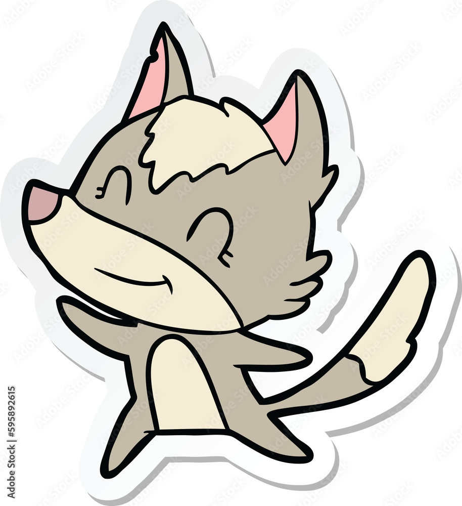 sticker of a friendly cartoon wolf sticker of a friendly cartoon wolf