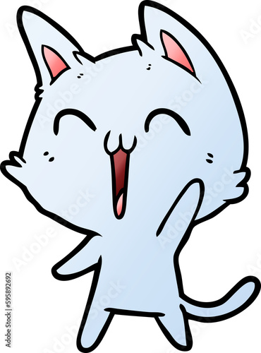 happy cartoon cat meowing