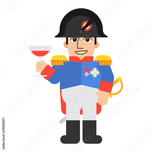 Napoleon Bonaparte holding glass of wine. Funny character