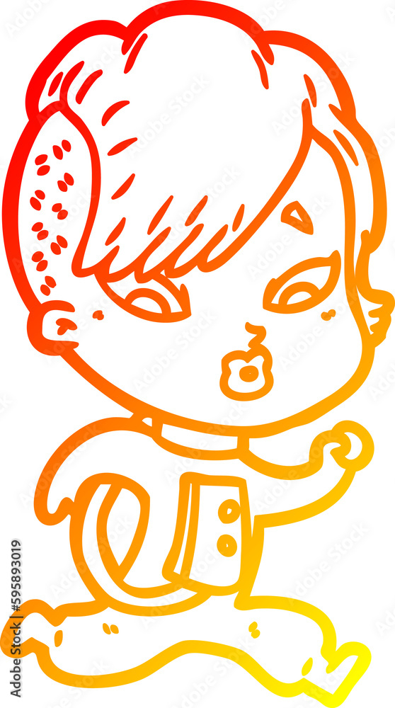 warm gradient line drawing of a cartoon surprised girl warm gradient line drawing of a cartoon surprised girl