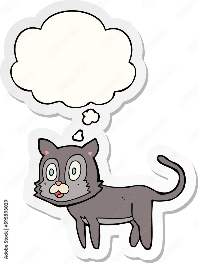 happy cartoon cat with thought bubble as a printed sticker happy cartoon cat with thought bubble as a printed sticker