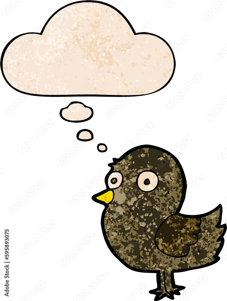cartoon bird with thought bubble in grunge texture style cartoon bird with thought bubble in grunge texture style
