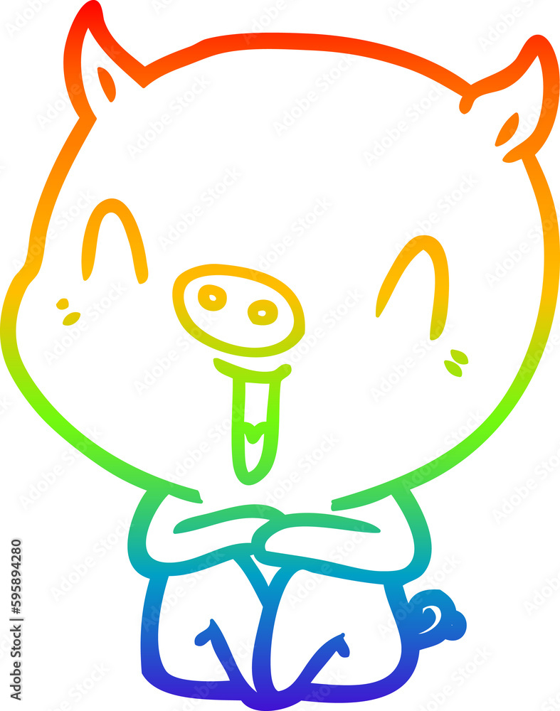 rainbow gradient line drawing of a happy cartoon sitting pig rainbow gradient line drawing of a happy cartoon sitting pig