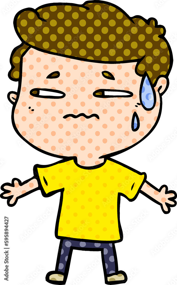 cartoon anxious man