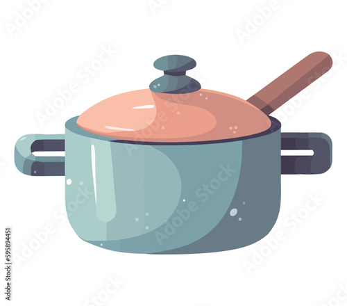Kitchen utensil boils soup on stove