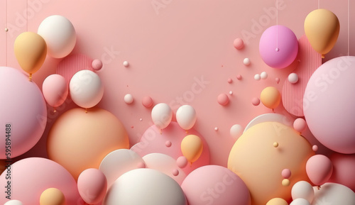 Birthday background with balloons. Illustration AI Generative.