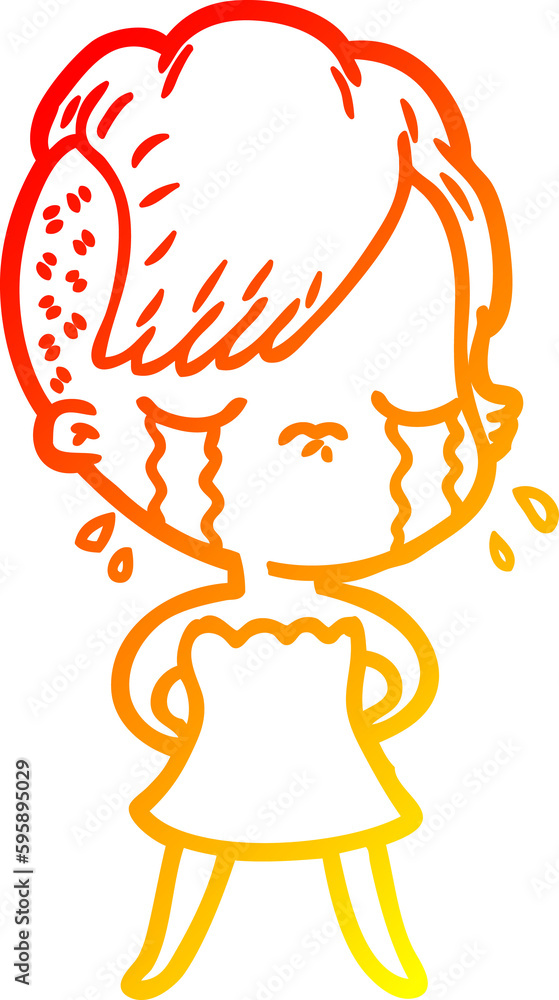 warm gradient line drawing of a cartoon crying girl warm gradient line drawing of a cartoon crying girl